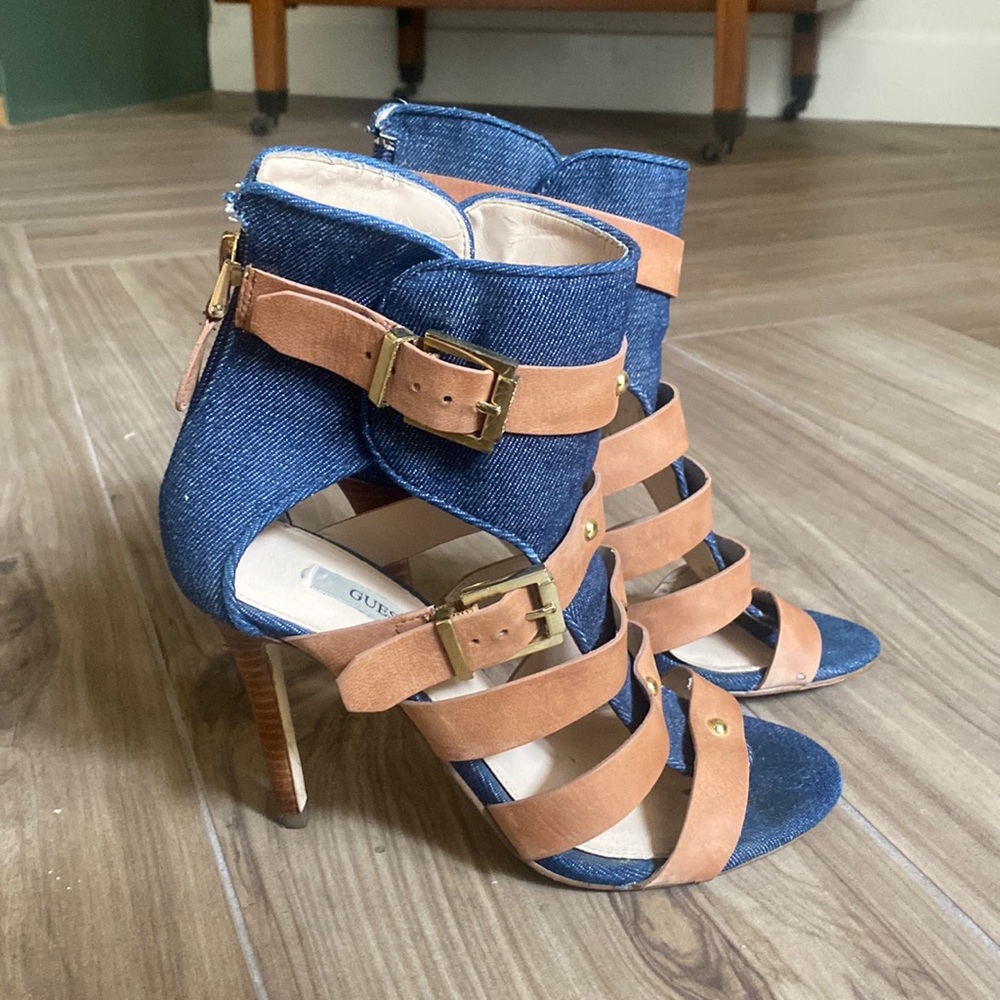 Guess size denim & Leather heels